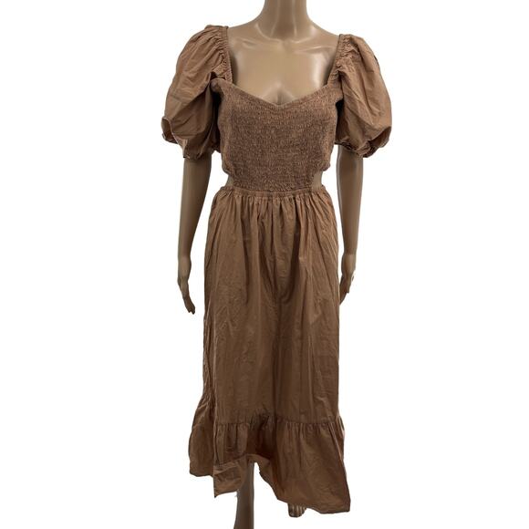 Faithfull The Brand Plain Hazelnut Bloom Midi Dress - Picture 6 of 14